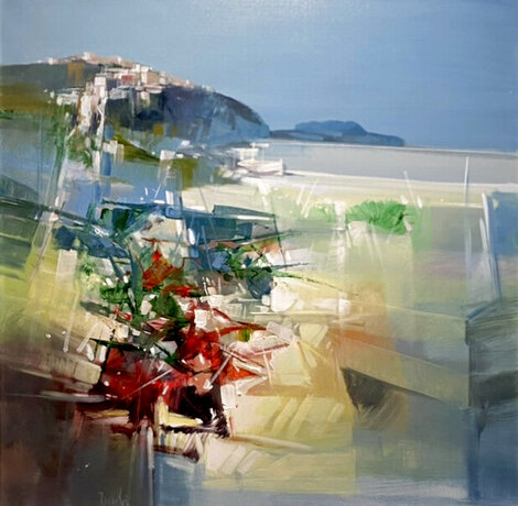 Verso S. Teresa Di Gallura 2002 37x37 Mixed Media on Canvas - Signed Twice - Sardinia Original Painting - Pietro Piccoli
