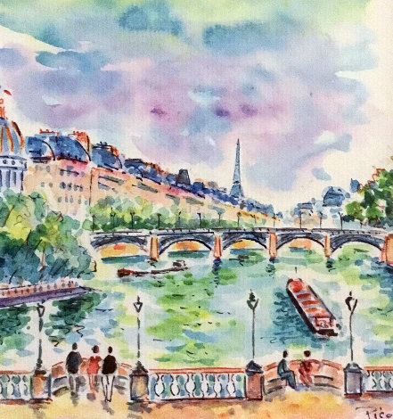 LA Institut Vu Du Pont Neuf Paris Watercolor 2007 19x19 Watercolor - Jean Claude Picot