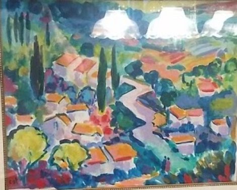 La Route En Provence Watercolor 2000 15x13 - France Original Painting - Jean Claude Picot