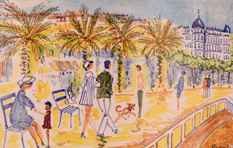 La Croisette a Cannes Ceramic Plaque  Edition of 42/60. Made by the Hands of the Artist Sculpture - Jean Claude Picot