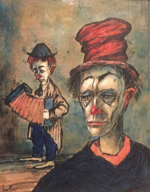 Clown Watercolor  32x28 Watercolor by Jean Claude Picot