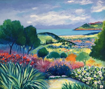 L Jardin Au Ciel Gris 1995 31x35 Original Painting - Jean Claude Picot L Jardin Au Ciel Gris 1995 31x35 Original Painting - Jean Claude Picot