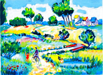 West Coast - Cycliste Dans Le Chemin EA 1995 Limited Edition Print - Jean Claude Picot
