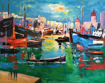 Matin Sur Le Port De Lavalette 2012 37x43 Huge Original Painting - Jean Claude Picot