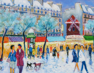 Moulin Rouge Sous Le Neige 2002 20x24 Original Painting - Jean Claude Picot Moulin Rouge Sous Le Neige 2002 20x24 Original Painting - Jean Claude Picot