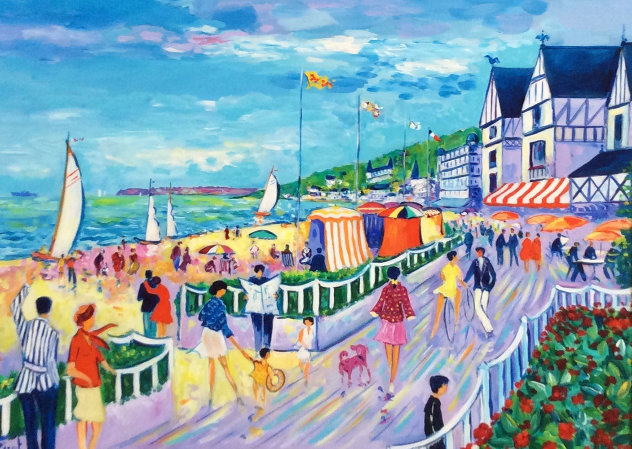 Le Promenade a Trouville (Deauville) 1997 26x31 Original Painting by Jean Claude Picot