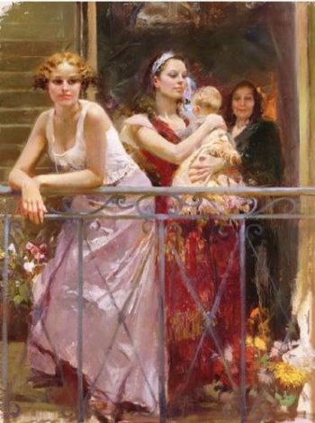 At the Balcony Embellished Limited Edition Print -  Pino