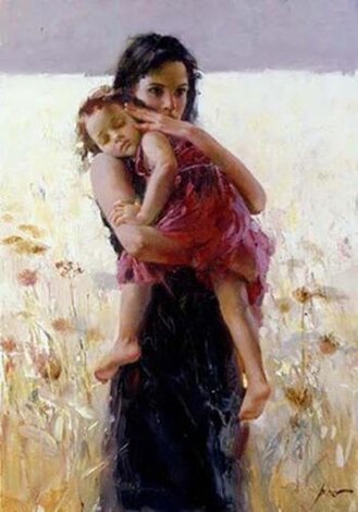 Maternal Instincts - Embellished on Canvas  2008 Limited Edition Print -  Pino