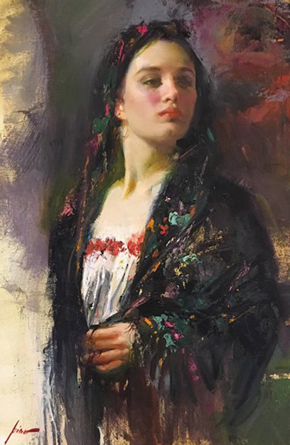Black Shawl 38x28 Original Painting -  Pino