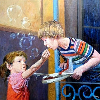 Blowing Bubbles 2011 35x35 Original Painting -  Pino