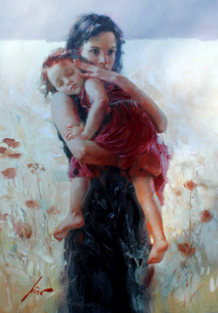 Maternal Instincts CP on Canvas 2008 - Mahogany Frame Limited Edition Print by  Pino
