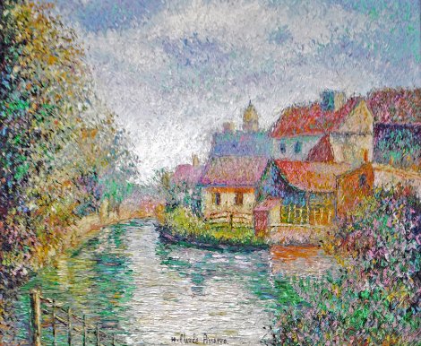 Village Au Bord, De La Rivierie 1995 28x32 Original Painting - H. Claude Pissarro