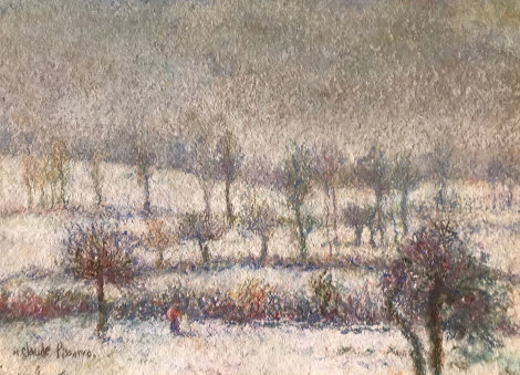 l'Hiver a Athis Pastel 1980 10x15 Drawing - H. Claude Pissarro