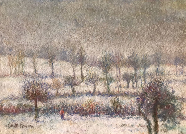l'Hiver a Athis Pastel 1980 10x15 Drawing by H. Claude Pissarro