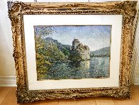 Le Chateau De Chillon Pastel 30x25 Montreax - Suisse  Works on Paper (not prints) by H. Claude Pissarro - 1