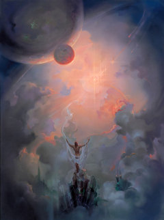 In Contemplation of the Universe 1990 32x26 Original Painting - John Pitre In Contemplation of the Universe 1990 32x26 Original Painting - John Pitre