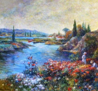 Gathering Flowers 34x39 Original Painting - Henri Plisson Gathering Flowers 34x39 Original Painting - Henri Plisson