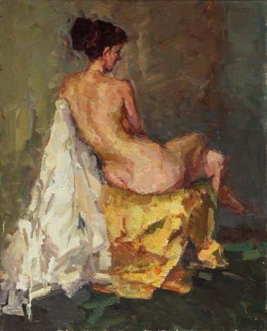 Sitting Nude From the Back 39x31 Original Painting - Roman Podobedov
