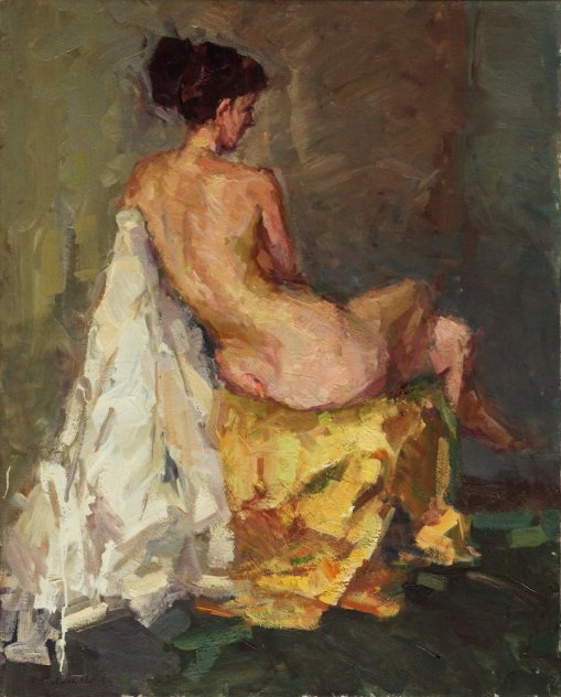 Sitting Nude From the Back 39x31 Original Painting by Roman Podobedov