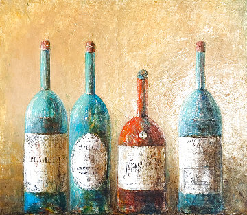 Four Vintage Bottles 46x54 Huge Original Painting - Dina Podolsky Four Vintage Bottles 46x54 Huge Original Painting - Dina Podolsky