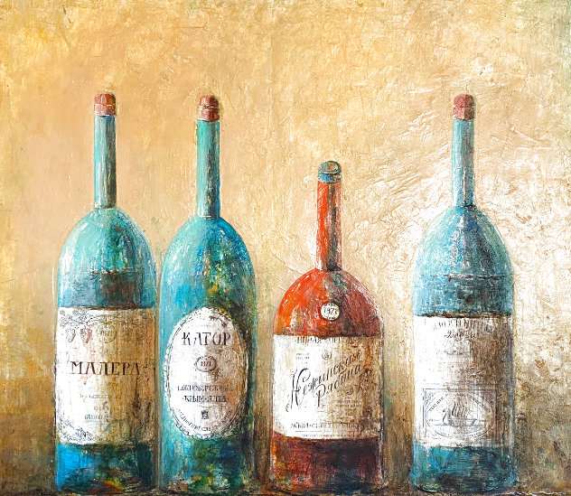 Four Vintage Bottles 46x54 Huge Original Painting by Dina Podolsky