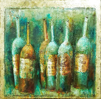 Old Wine Bottles 44x44 Huge Original Painting - Dina Podolsky
