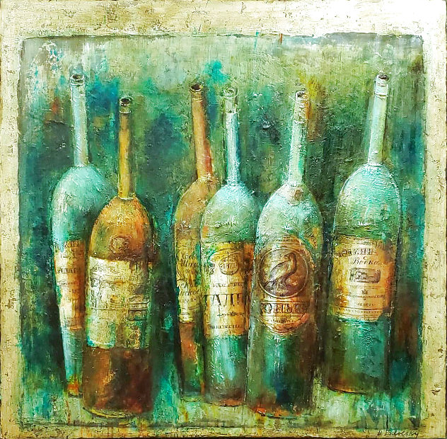 Old Wine Bottles 44x44 Huge Original Painting by Dina Podolsky