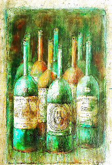 Nine Wine Bottles 55x39 Huge Original Painting - Dina Podolsky