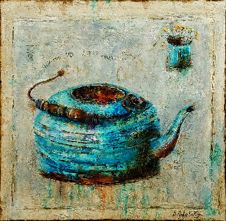 Blue Kettle 30x30 Original Painting - Dina Podolsky