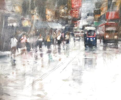Untitled Bangkok Cityscape 2007 47x55 Oil on Canvas - Huge Original Painting - Attasit Pokpong