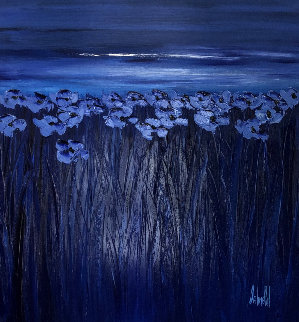 Untitled Painting - Blue Flowers 51x51 Original Painting - Jaline Pol Untitled Painting - Blue Flowers 51x51 Original Painting - Jaline Pol