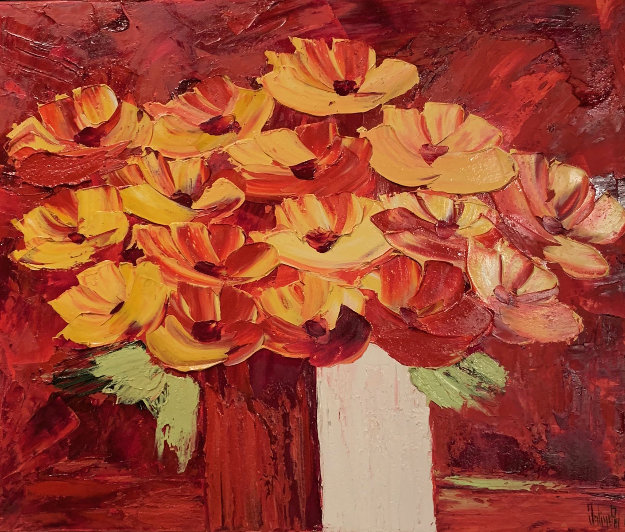 Nous Aurons D'efrangés Fleurs Sur Nos Efageres 2000 26x30 Original Painting - Jaline Pol