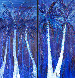 Night Under the Tropics - Set of 2 Paintings 72x38  Huge Diptych  Original Painting - Jaline Pol