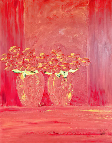 La Vie est Belle a Deux 2005 59x48 Acrylic on Canvas - Huge - Signed Twice Original Painting - Jaline Pol