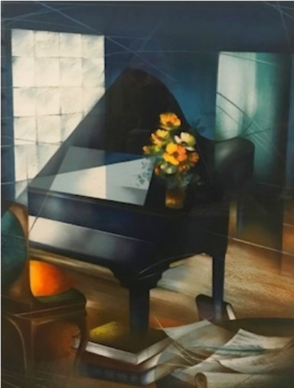 Raymond Poulet, lithograph, Le Piano Bleu , 1983 by Raymond Poulet ...