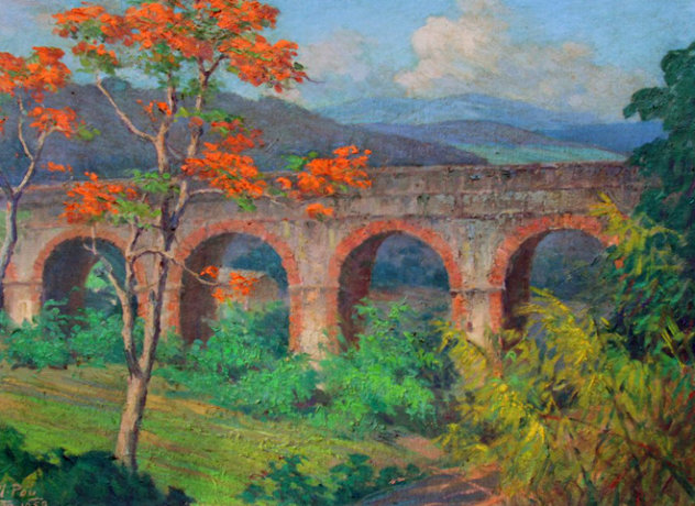 Puente De Los Frailes, Puerto Rico 1958 27x21 Original Painting by Miguel Pou