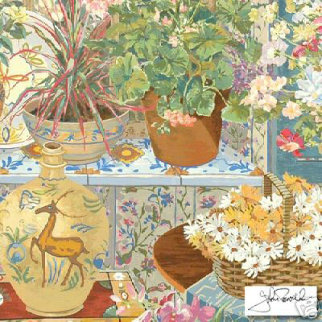 Spanish Tile and Geraniums 1984 Limited Edition Print - John Powell Spanish Tile and Geraniums 1984 Limited Edition Print - John Powell