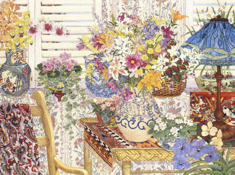 printers proof, on the veranda, flowers, john powell print by John