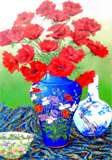 Untitled Floral Still Life 1990 36x26 Original Painting - John Powell
