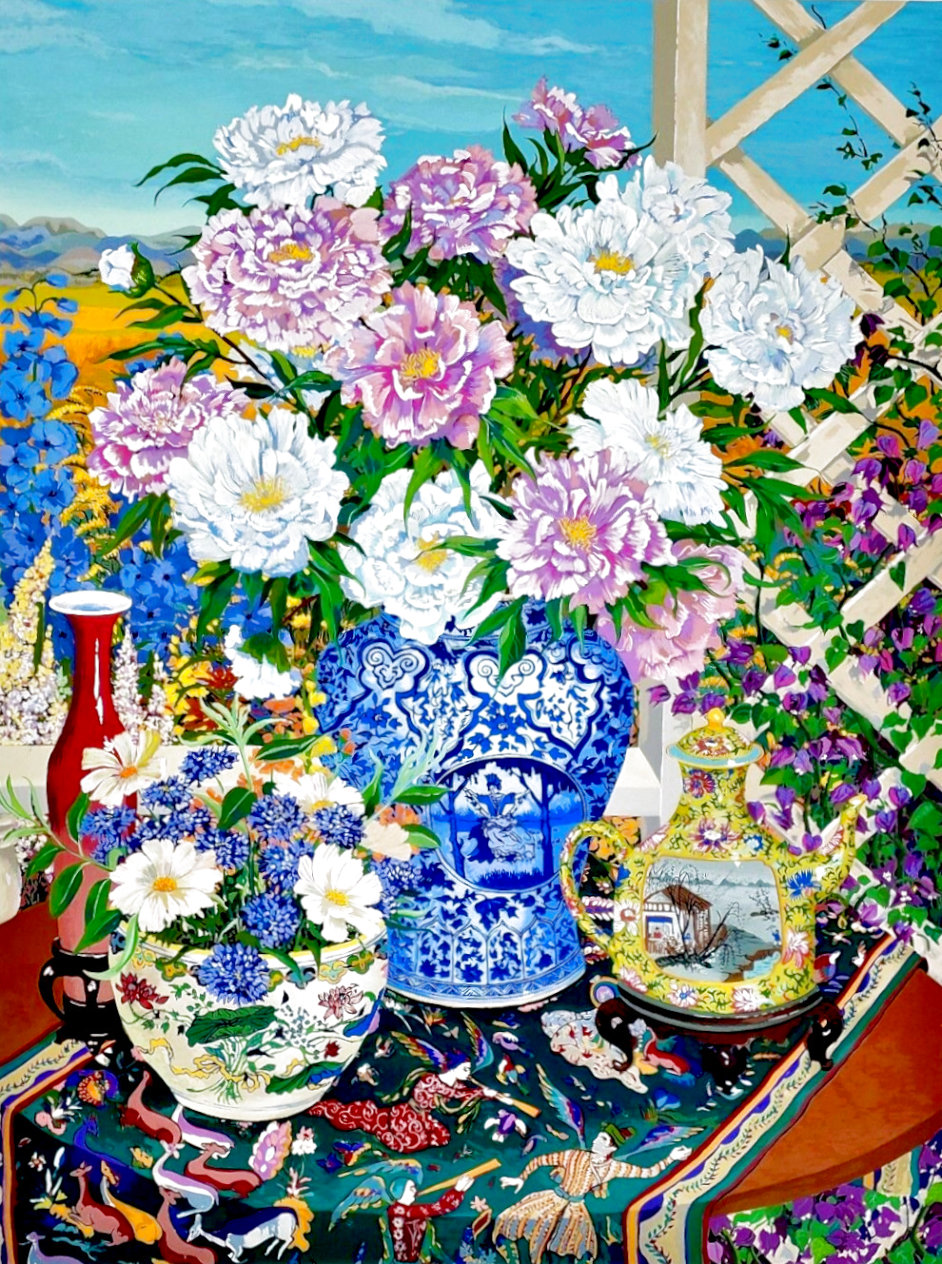 Peonies 1988 Limited Edition Serigraph by John Powell For Sale