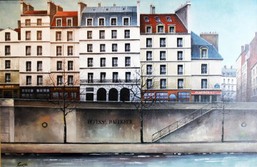 La Seine River, Paris 1988 32x28 Original Painting - Thomas Pradzynski La Seine River, Paris 1988 32x28 Original Painting - Thomas Pradzynski