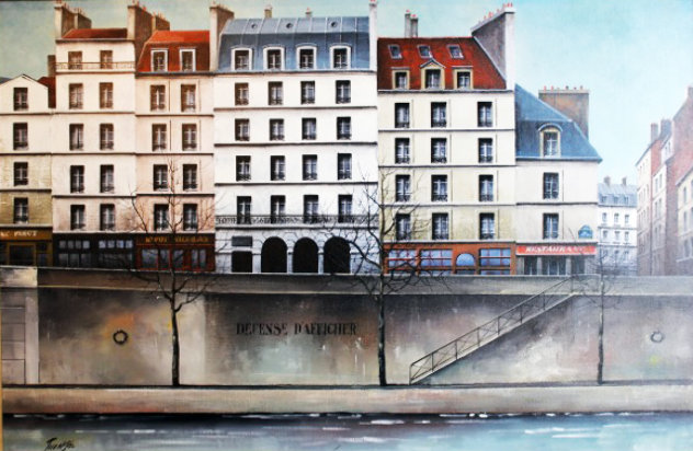 La Seine River, Paris 1988 32x28 - France Original Painting by Thomas Pradzynski