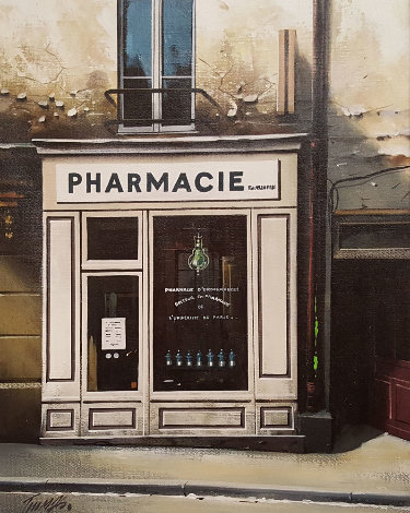 La Pharmacie En Blanc 1991 24x27 - Paris, France Original Painting - Thomas Pradzynski