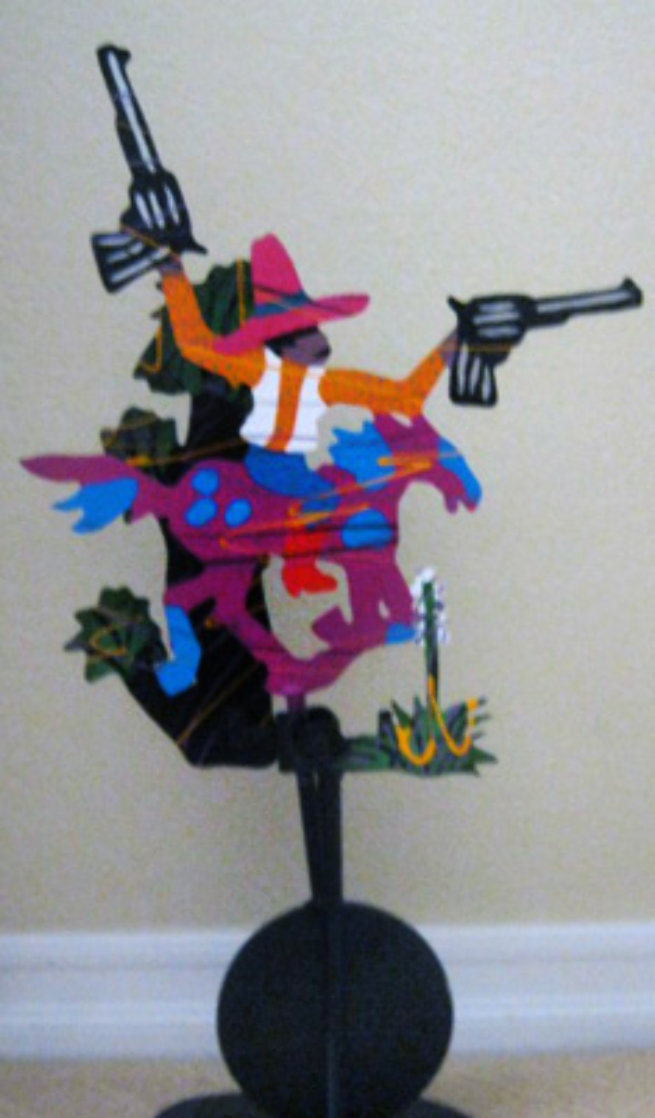 Desktop Cowboy Unique Kinetic Metal Sculpture 1988 25 in Sculpture by Frederick Prescott Desktop Cowboy Unique Kinetic Metal Sculpture 1988 25 in Sculpture by Frederick Prescott