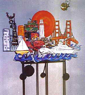 San Francisco Kinetic Steel Sculpture with Neon AP 1989 63x55 Super Huge Sculpture - Frederick Prescott San Francisco Kinetic Steel Sculpture with Neon AP 1989 63x55 Super Huge Sculpture - Frederick Prescott