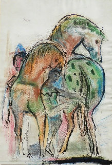 Horses And Figure 1950 43x31 Huge Works on Paper (not prints) - Josef Presser