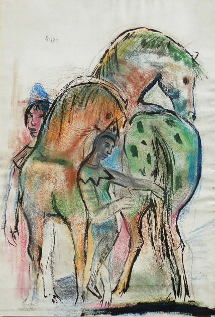 Horses and Figure 1950 43x31 HS - Huge Works on Paper (not prints) by Josef Presser