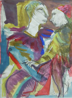 Couple 1950 31x25 Original Painting - Josef Presser Couple 1950 31x25 Original Painting - Josef Presser