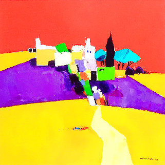 Hills At Auvers 2011 25x25 Original Painting - Adrian Prisecaru Hills At Auvers 2011 25x25 Original Painting - Adrian Prisecaru