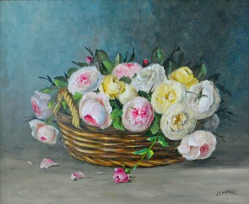 Le Panier De Fleurs 1995 30x34 Original Painting - Colette Privat Le Panier De Fleurs 1995 30x34 Original Painting - Colette Privat